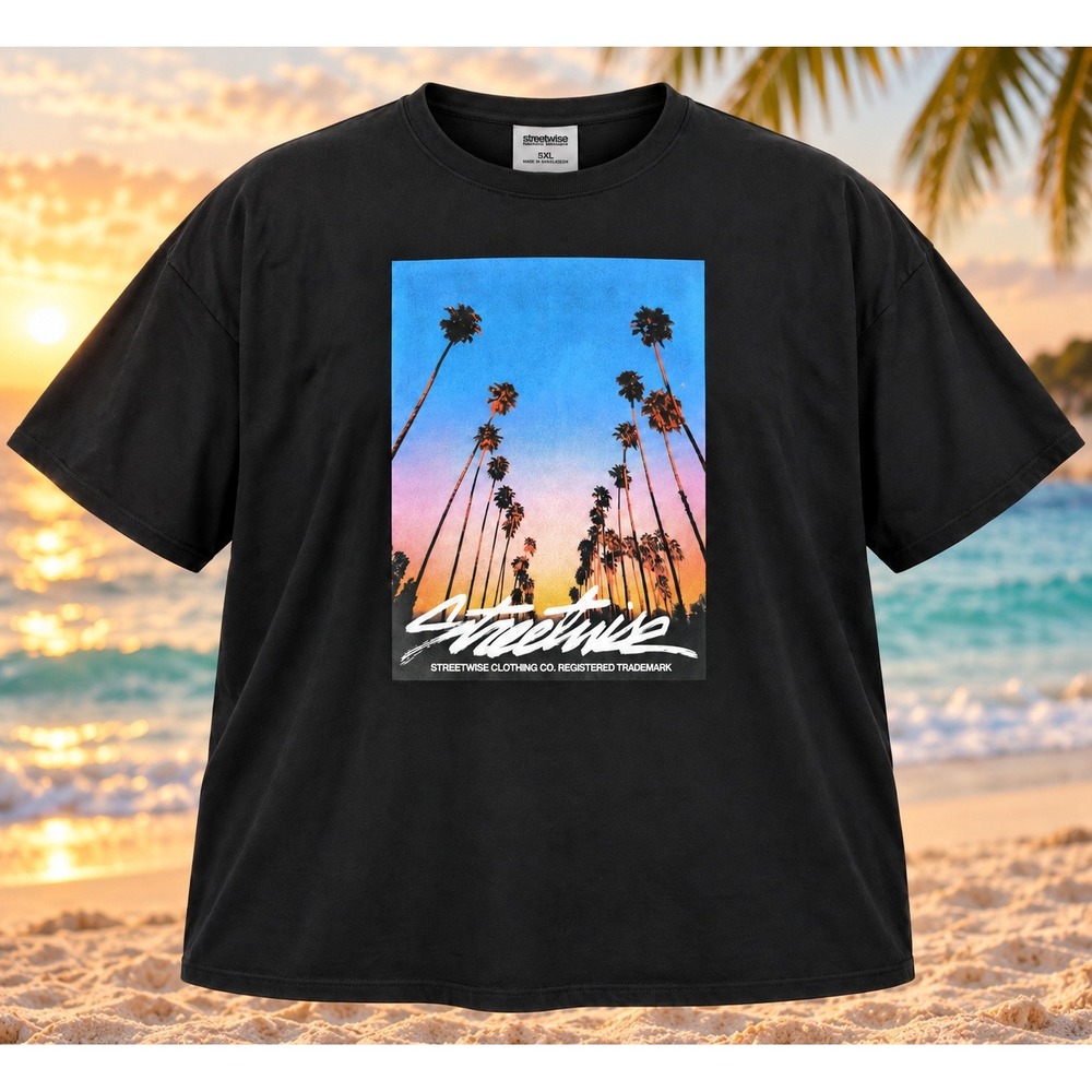 Streetwise California Palm Tree Graphic Tee 5XL Black LA Streetwear Plus Size